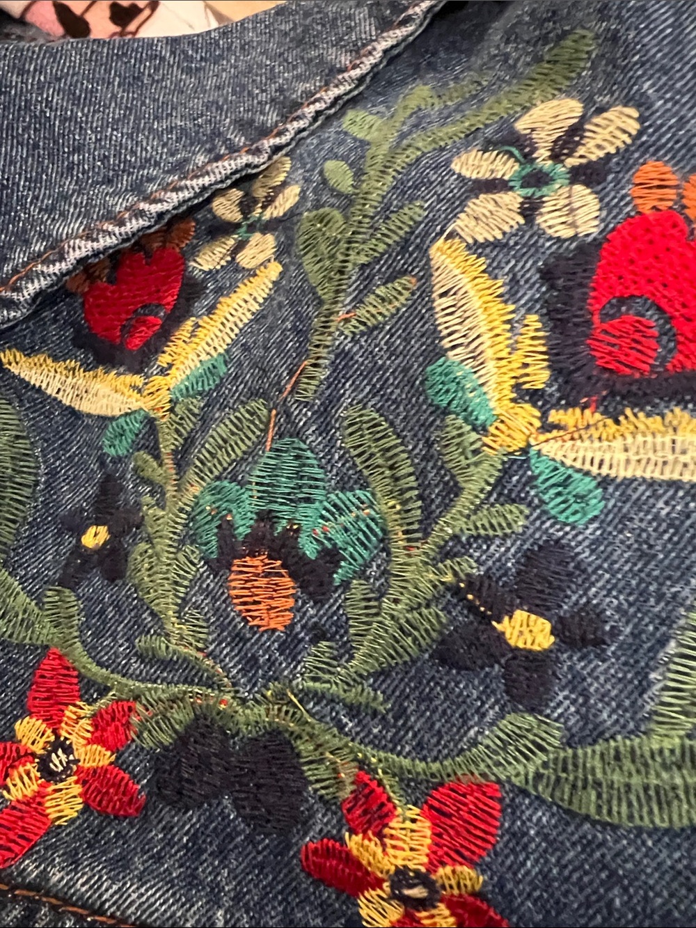 2765.New Embroidered Paris Collection Floral Denim Jacket in Dark Blue - Picture 3 of 3